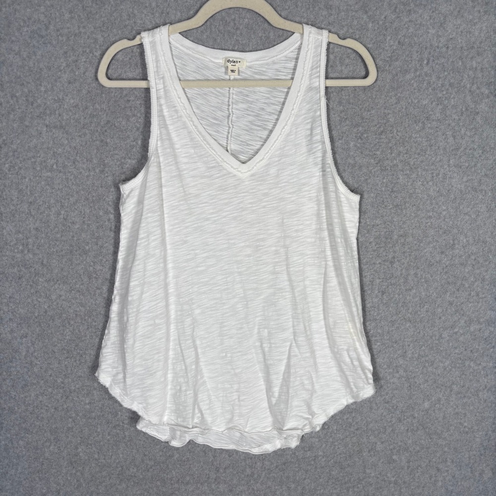Dylan Burnout Tank Top Small White Cotton Slub Raw Hem Flowy Minimalist Basic